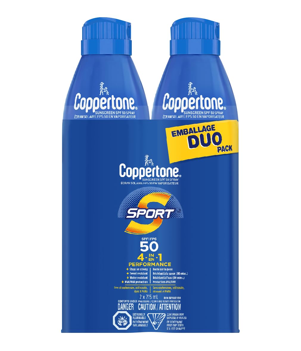 Coppertone Sport SPF 50 Spray 2x215ml — sun care at The Boardwalk Pharmacy, Kitchener-Waterloo