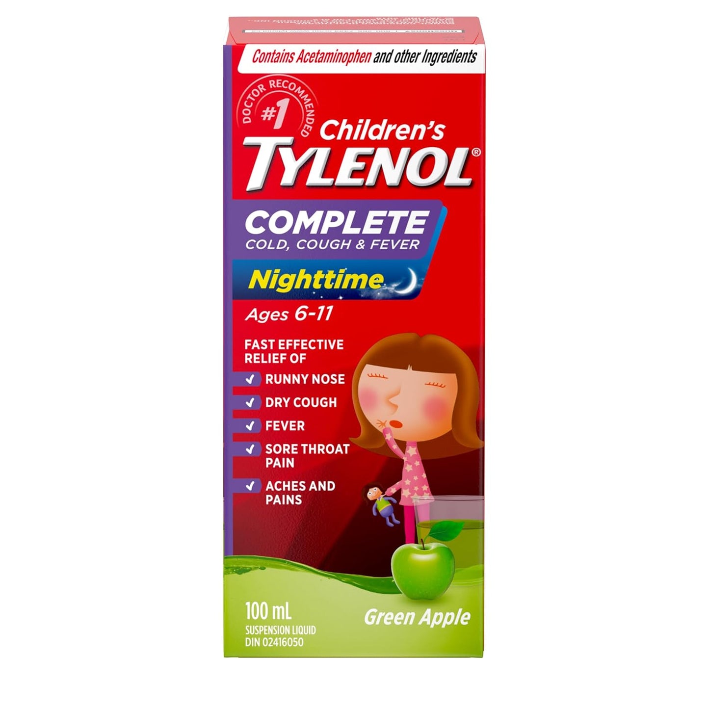 Tylenol Complete Children's Cold / Cough / Fever Night 100 mL — pain relief at The Boardwalk Pharmacy, Kitchener-Waterloo