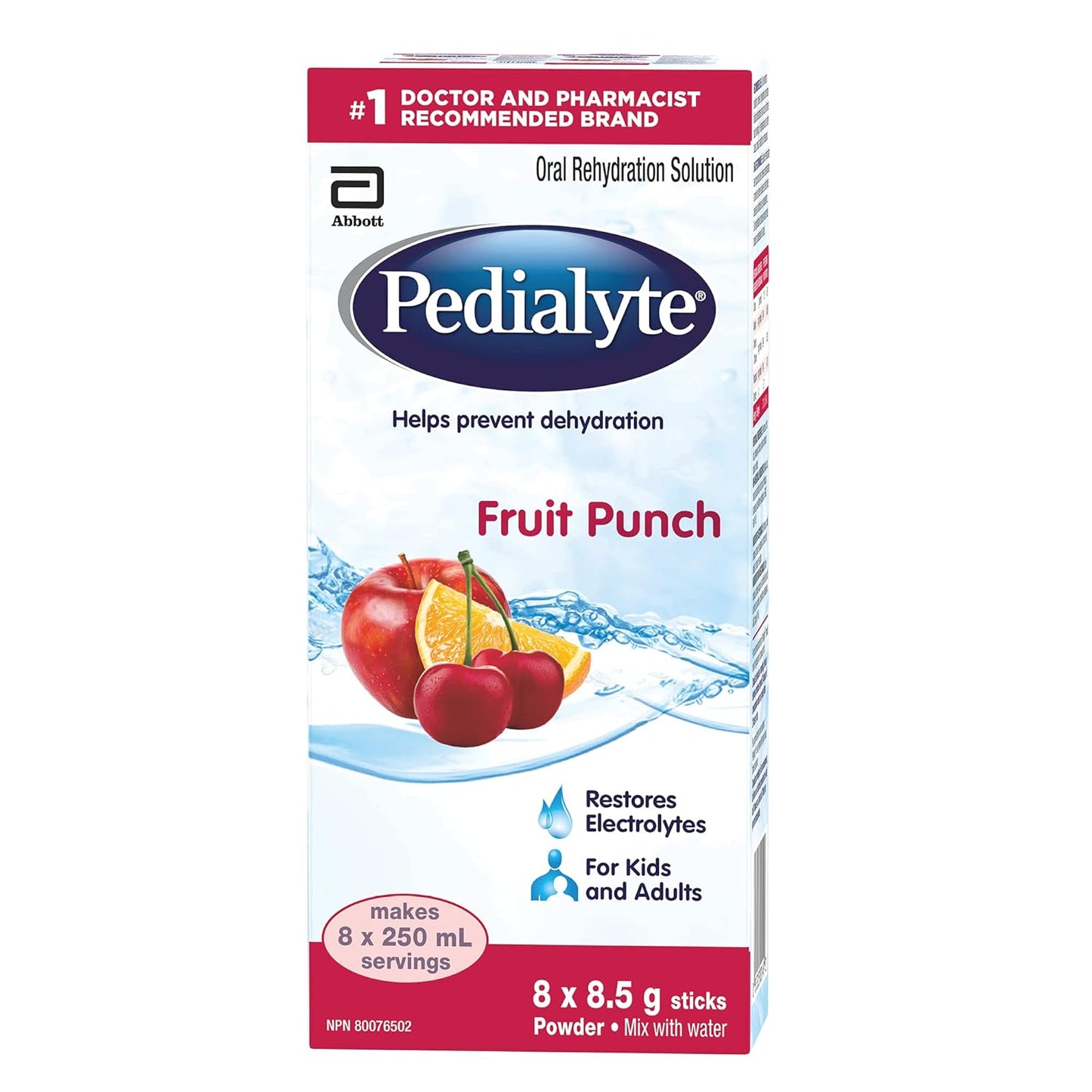 Pedialyte Fruit Punch 8x8.5g — pediatric at The Boardwalk Pharmacy, Kitchener-Waterloo