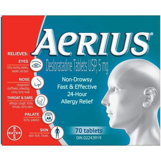 Aerius Allergy 5 mg Tablets 50 — allergy medication at The Boardwalk Pharmacy, Kitchener-Waterloo
