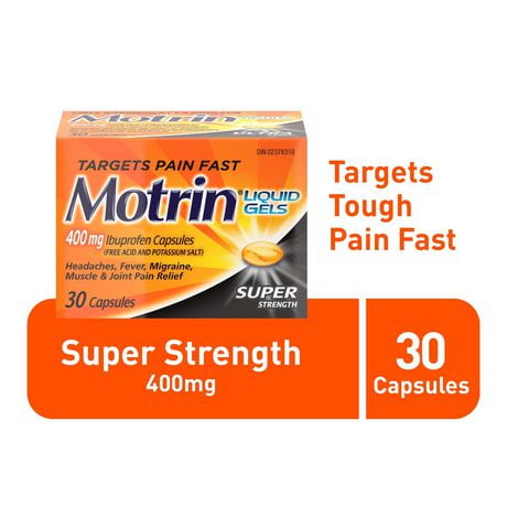 Motrin Super Strength 400 mg Liqui-Gel 30 — pain relief at The Boardwalk Pharmacy, Kitchener-Waterloo