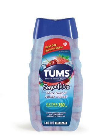 Tums Smoothies Extra Strength Berry Fusion 140 — stomach aid at The Boardwalk Pharmacy, Kitchener-Waterloo