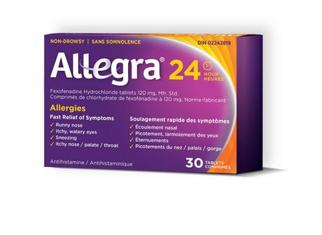 Allegra 24 Hours Tablets 120 mg 30 — allergy medication at The Boardwalk Pharmacy, Kitchener-Waterloo