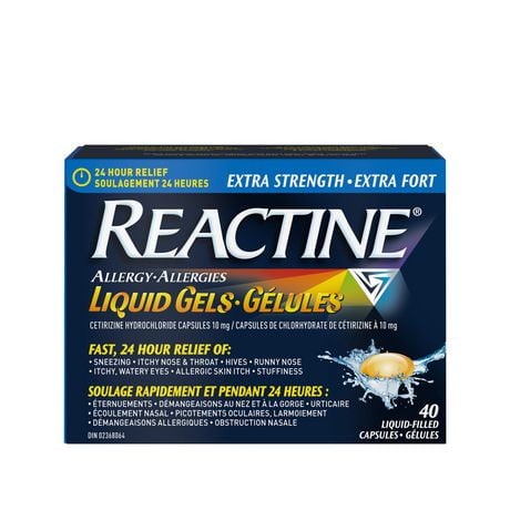Reactine Extra Strength 10 mg Liquid Gels 40 — allergy medication at The Boardwalk Pharmacy, Kitchener-Waterloo