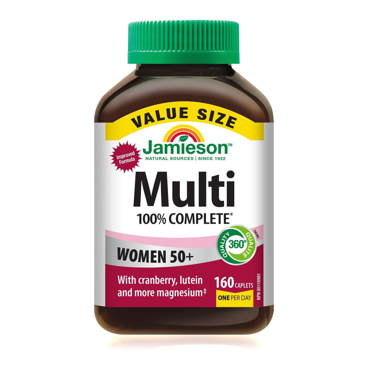Jamieson 100% Complete Multi Women 50 + Caplets 160 — vitamin supplement at The Boardwalk Pharmacy, Kitchener-Waterloo