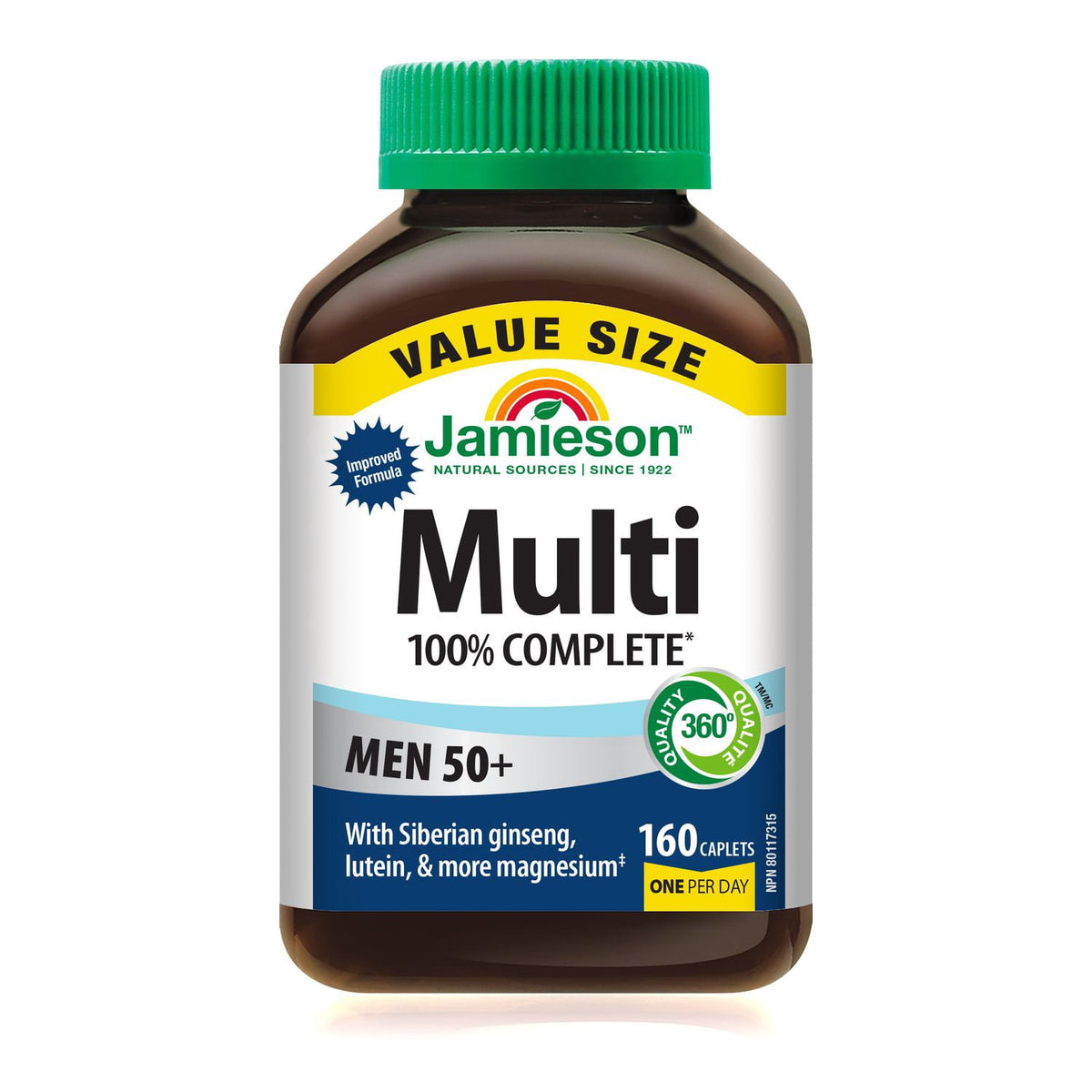 Jamieson 100% Complete Multi Men 50 + Caplets 160 — vitamin supplement at The Boardwalk Pharmacy, Kitchener-Waterloo