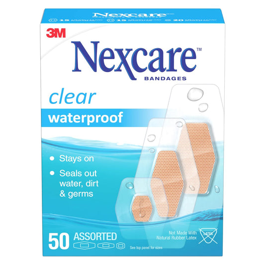 Band-Aid Bandage Waterproof Clear 50 — first aid at The Boardwalk Pharmacy, Kitchener-Waterloo