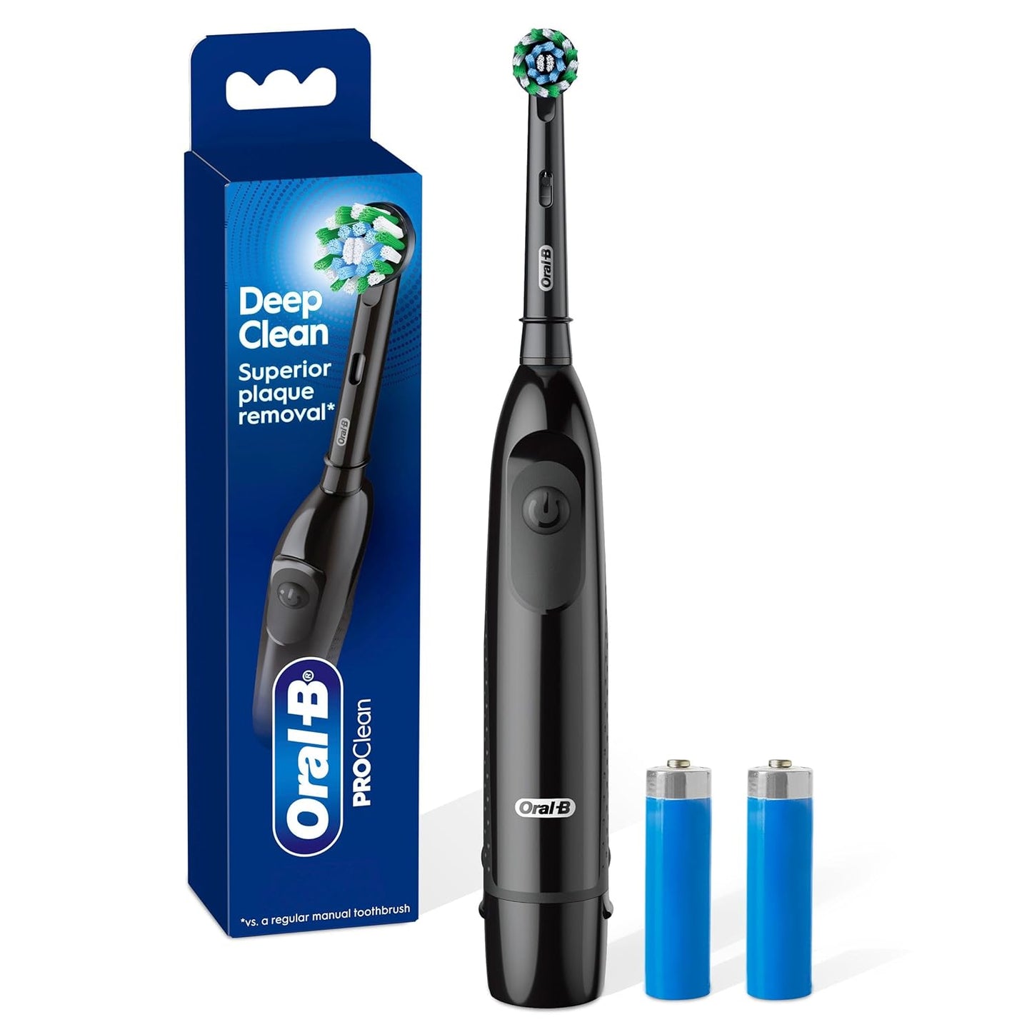 Oral B Pro 100 Crossaction Toothbrush Batt Black — oral care at The Boardwalk Pharmacy, Kitchener-Waterloo