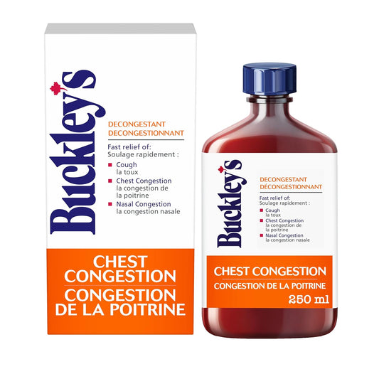 Buckley'S Liquid Chest Congestion 250 mL — cough and cold relief at The Boardwalk Pharmacy, Kitchener-Waterloo