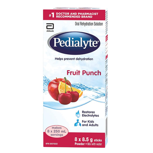 Pedialyte Fruit Punch 8x8.5g — pediatric at The Boardwalk Pharmacy, Kitchener-Waterloo