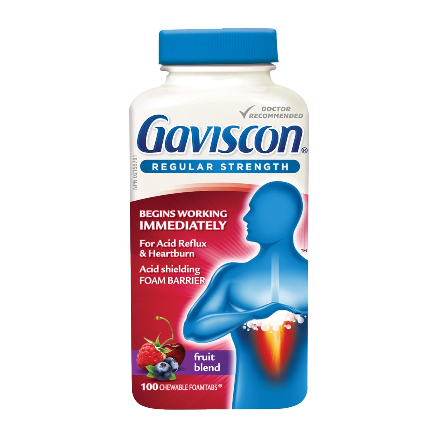 Gaviscon Regular Strength Fruit Tablets 100 — stomach aid at The Boardwalk Pharmacy, Kitchener-Waterloo