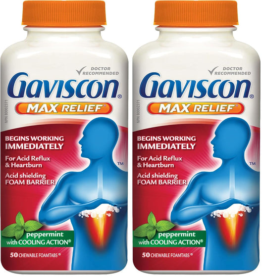 Gaviscon Maximum Relief Peppermint Tablets 50 — stomach aid at The Boardwalk Pharmacy, Kitchener-Waterloo