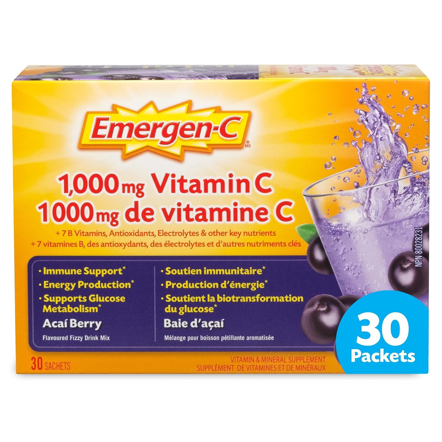 Emergen C 1000 mg Berry / Acai Pack 30 — meal replacement at The Boardwalk Pharmacy, Kitchener-Waterloo