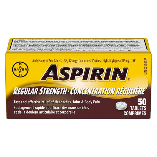 Aspirin Tablets 325 mg 50 — pain relief at The Boardwalk Pharmacy, Kitchener-Waterloo