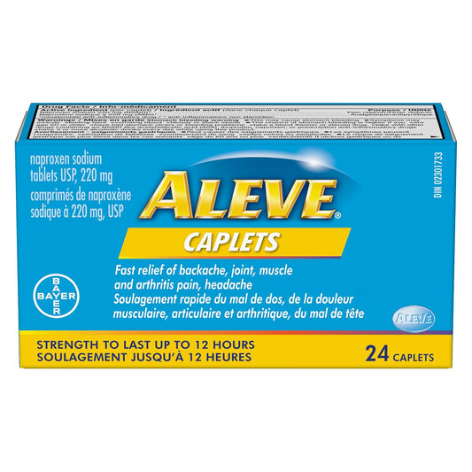 Aleve Caplets 220 mg 50 — pain relief at The Boardwalk Pharmacy, Kitchener-Waterloo