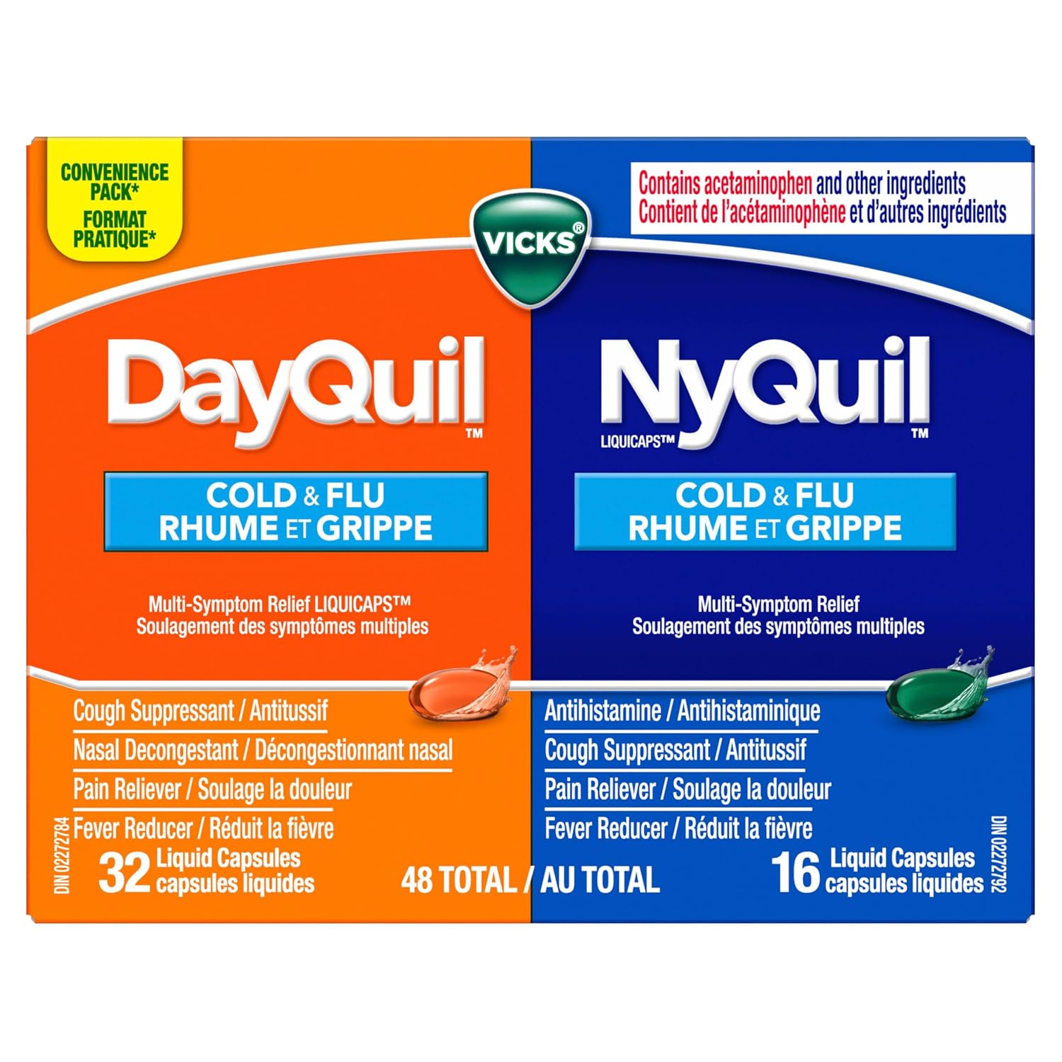 Vicks Nyquil / Dayquil Sinus Combo 32day + 16night — cough and cold relief at The Boardwalk Pharmacy, Kitchener-Waterloo