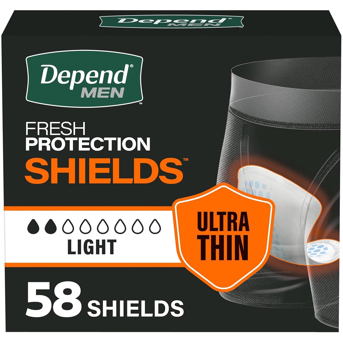 Depend Sheilds for Men 58 — incontinence at The Boardwalk Pharmacy, Kitchener-Waterloo