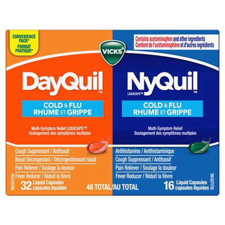 Vicks Nyquil / Dayquil Cold&Flu Combo 32d + 16n — cough and cold relief at The Boardwalk Pharmacy, Kitchener-Waterloo