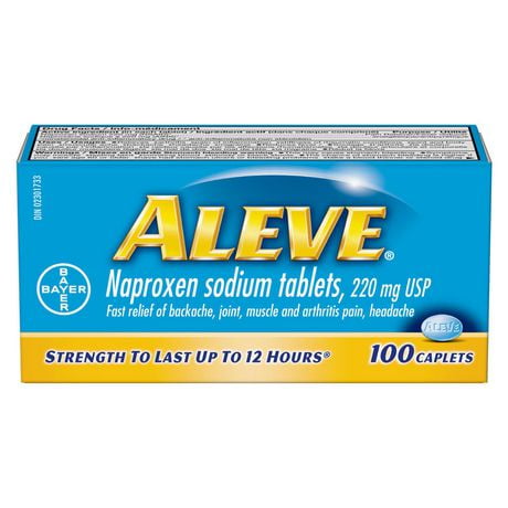 Aleve Caplets 220 mg 100 — pain relief at The Boardwalk Pharmacy, Kitchener-Waterloo