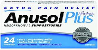 Anusol Plus Suppositories (24) — stomach aid at The Boardwalk Pharmacy, Kitchener-Waterloo
