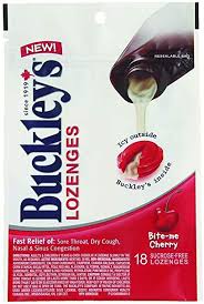 Buckleys Lozenges Cherry (18) — cough and cold relief at The Boardwalk Pharmacy, Kitchener-Waterloo