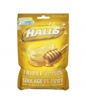 Halls Bag Menthol Honey Lemon 30's — cough and cold relief at The Boardwalk Pharmacy, Kitchener-Waterloo