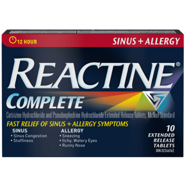 Reactine Sinus + Allergy 10's — allergy relief at The Boardwalk Pharmacy, Kitchener-Waterloo