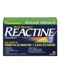 Reactine Tabs Regular 36's — allergy relief at The Boardwalk Pharmacy, Kitchener-Waterloo