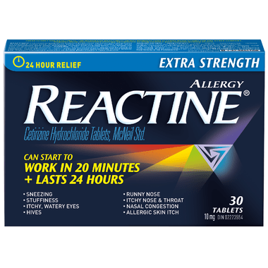 Reactine Tabs X-Strong 30's — allergy relief at The Boardwalk Pharmacy, Kitchener-Waterloo