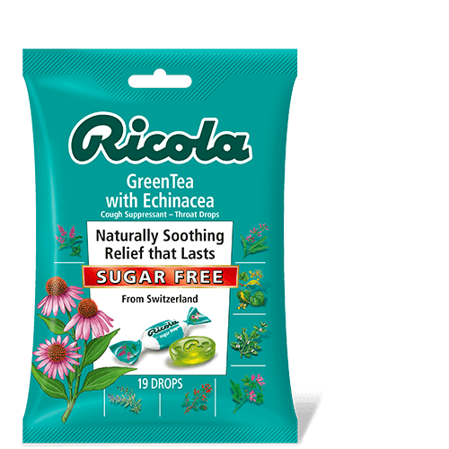 Ricola Bags Echinacea Green Tea Sugar Free 75G — cough and cold relief at The Boardwalk Pharmacy, Kitchener-Waterloo