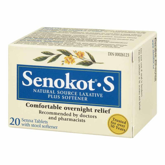 Senokot-S Tabs 20's — stomach aid at The Boardwalk Pharmacy, Kitchener-Waterloo