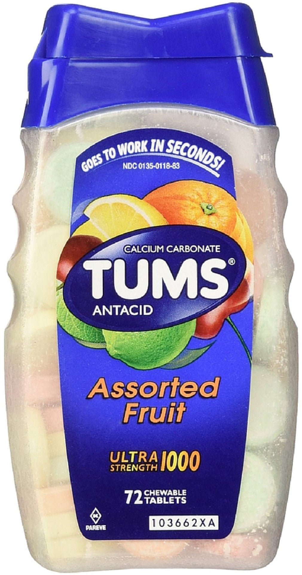 TUMS Ultra Bottles Assorted Fruit 72's — stomach aid at The Boardwalk Pharmacy, Kitchener-Waterloo