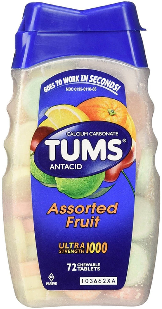 TUMS Ultra Bottles Assorted Fruit 72's — stomach aid at The Boardwalk Pharmacy, Kitchener-Waterloo