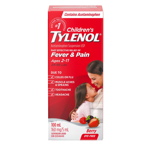 Tylenol Child Berry Dye Free 100ML — pain relief at The Boardwalk Pharmacy, Kitchener-Waterloo