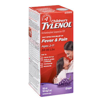 Tylenol Suspension Liquid Grape 4 Kids 100ML — pain relief at The Boardwalk Pharmacy, Kitchener-Waterloo
